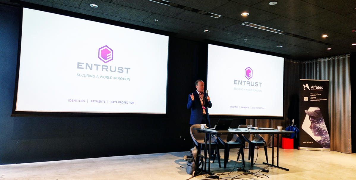 A speaker at the Entrust conference