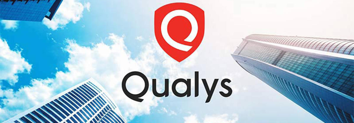 Skyscrapers, clouds, qualys logo