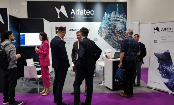 Business people at the fair